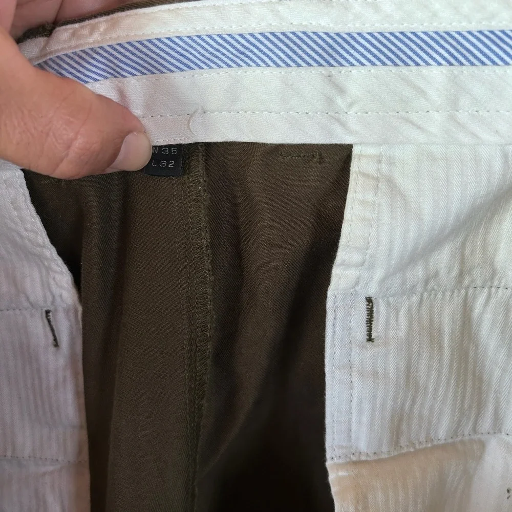 J.Crew Essential Chino Pants Mens 35x32 Olive Green 100%‎ Cotton RN77388